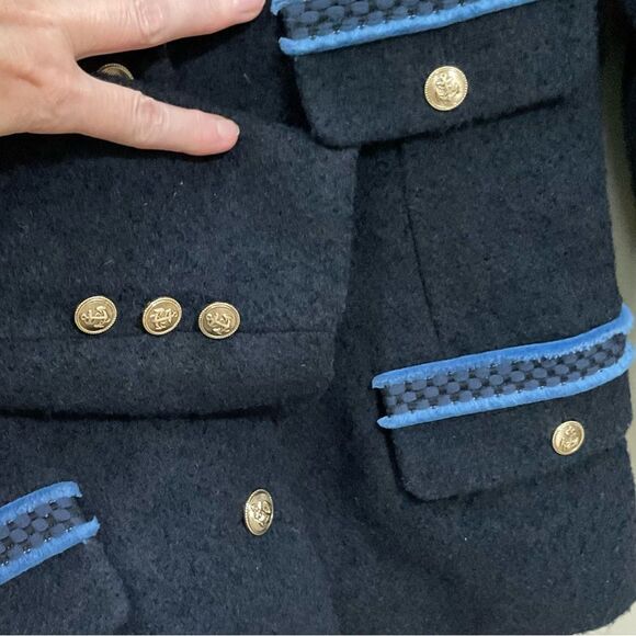 Sandro Noella Navy Tweed Blazer Sz 36 US Sz 4 Braid Trimmed Lined - Picture 8 of 13